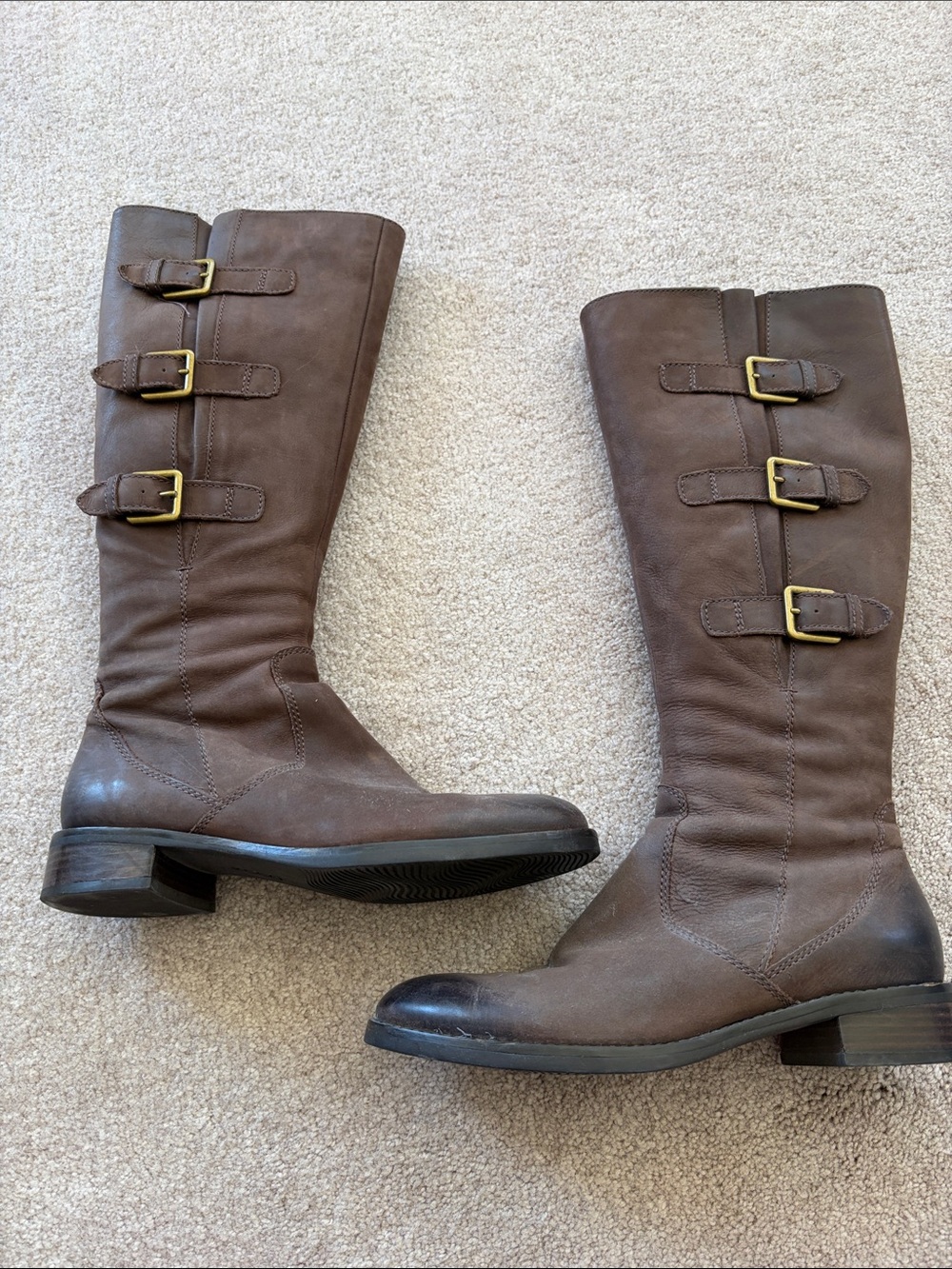 Ecco Hobart Brown Triple-Buckle Knee-High Riding Boots